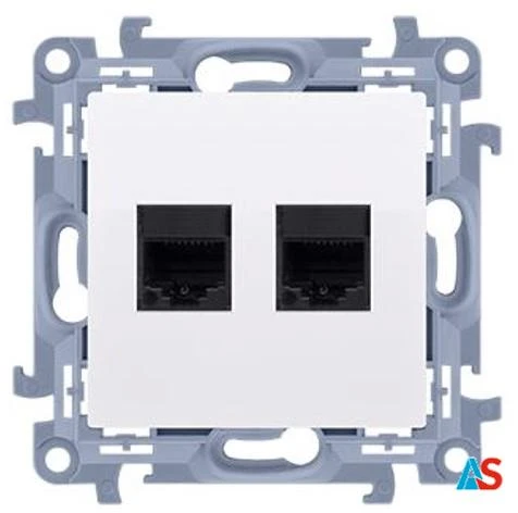 Simon 10 Gniazdo komputerowe podwójne 2xRJ45 kat.6 białe C62.01/11